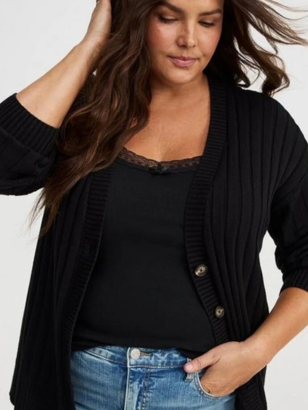 Torrid Black Ribbed Cardigan - NWOT - Picture 2 of 3
